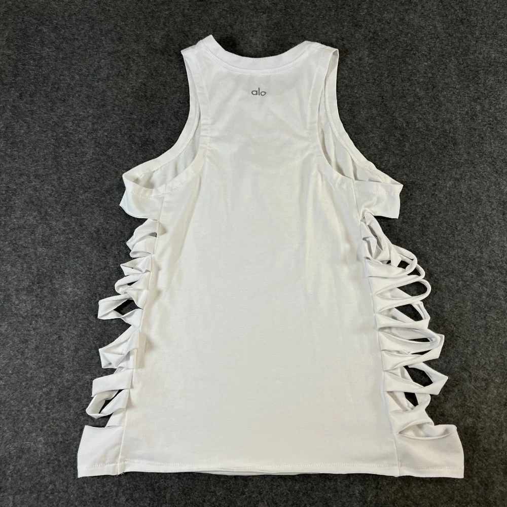 Alo Yoga White Side Cut Out Slash Tank Top Racerback Activewear Women Small